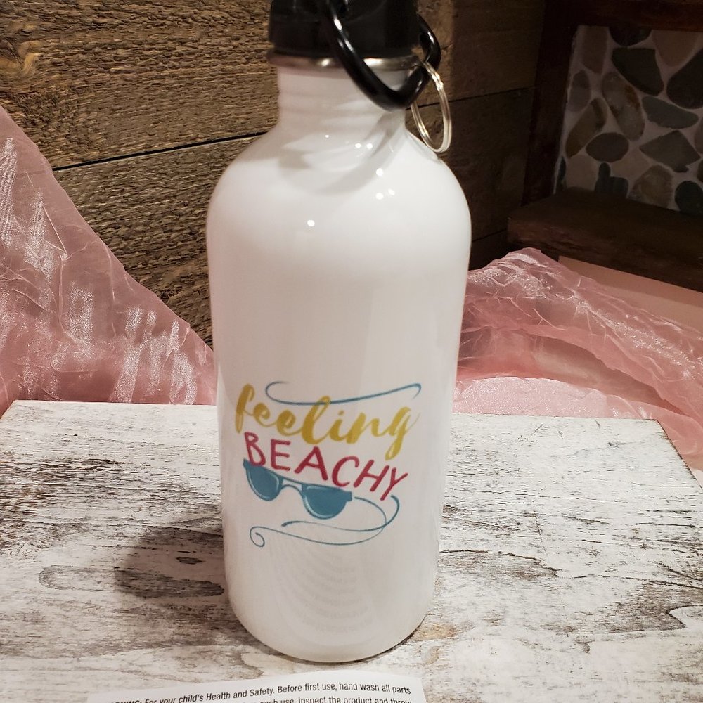 Feeling Beachy Stainless Steel Water Bottle 20 oz New Screw Top